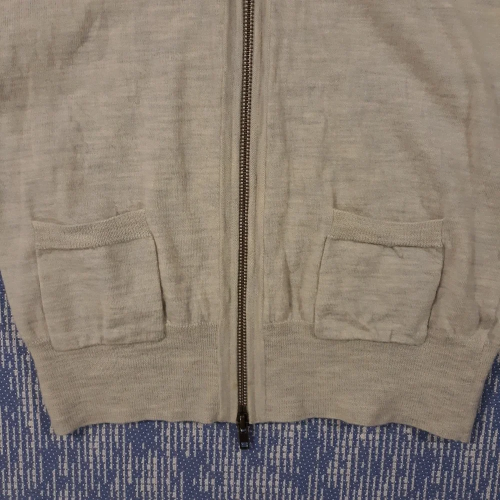 J.CREW Cardigan Sweater Womens Medium Full Zip Beige 100% Merino Wool